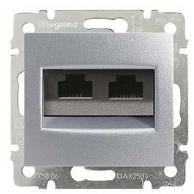 Механизм розетки компьютерной 2xRJ-45 UTP Cat.5e Valena алюминий