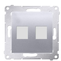 Пряма інформаційна розетка Kontakt Simon Simon 54 Premium DKP2.01/43 під 2xRJ45 Keystone із супортом (срібло)