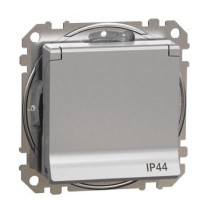Розетка Schneider Electric Sedna Design & Elements з заземленням шторками та кришкою IP44 алюміній SDD213024
