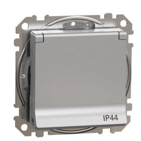Розетка Schneider Electric Sedna Design & Elements с заземлением шторками и крышкой IP44 алюминий SDD213024