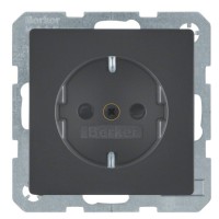 Розетка с з/к и шторками антрацит Berker Q.х