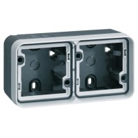 Горизонтальный подрозетник с рамкой на 2 места, серый, W.1