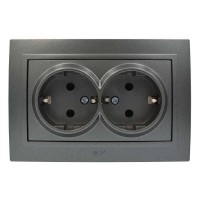 Розетка ELBI ZENA Silverline чорний металік 2-на з заземленням ( 500-011100-907 )