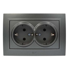 Розетка ELBI ZENA Silverline черный металлик 2-я с заземлением ( 500-011100-907 )