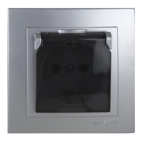 Розетка Nilson Touran срібло 1-на з заземленням з кришкою ( 24131018 )