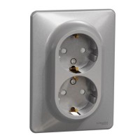 Двойная розетка Schneider Electric Sedna Design с заземлением и шторками алюминий SDD313221