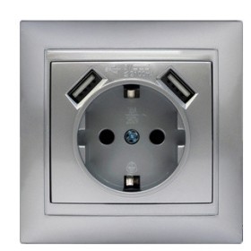 Розетка Elcor Emily 9215 (211596) із заземленням з 2 USB (сірий металік)