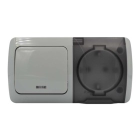 Выключатель EVA серый 1кл с подсветкой + Розетка с заземлением с крышкой IP54 ( 554-011500-921 )