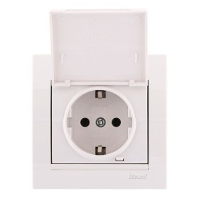 Розетка с з/к, с крышкой, белая, Deriy, Lezard