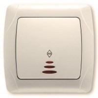 Вимикач 1-клавішний прохідний з підсвічуванням, кремовий Carmen