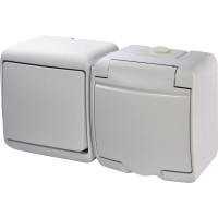 Горизонтальний блок вимикач+розетка Eti Hermetics VRHH-1s із з/к біла (4668031)