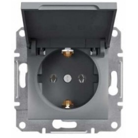 Розетка одинарная и крышкой без рамки сталь Asfora, EPH3100162