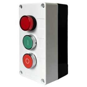 Тримісний пост керування Promfactor FP4-BOX3W12 з металевими кнопками «I-START/0-STOP» та індикатором 230В