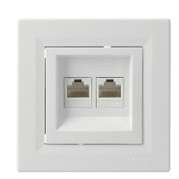 Розетка компьютерная RJ45 кат.5е UTP двойная белая Asfora, EPH4400121