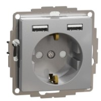 Розетка Schneider Electric Sedna Design & Elements з заземленням та 2 USB тип А алюміній SDD113052