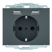 Розетка із з/к 16А/250В + 2хUSB A-A /2.4A Berker K.1 (антрацит)