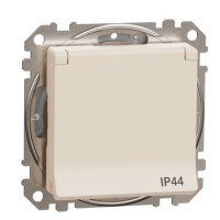 Розетка Schneider Electric Sedna Design & Elements с заземлением шторками и крышкой IP44 бежевая SDD212024