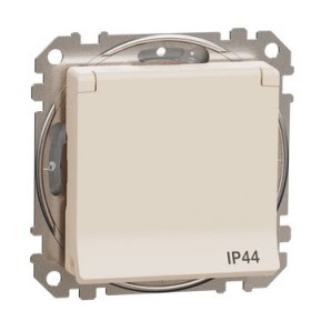 Розетка Schneider Electric Sedna Design & Elements с заземлением шторками и крышкой IP44 бежевая SDD212024