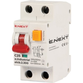 Вимикач диференційного струму E.Next e.industrial.elcb.2.C25.300 1Р+N 25А С 300мА (i0230011)