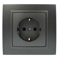 Розетка ELBI ZENA Silverline черный металлик 1-я с заземлением с рамкой ( 500-011100-217 )