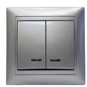 Подвійний вимикач Elcor Emily 9215 (211554) з підсвічуванням (сірий металік)