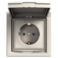 Розетка с защитными шторками и крышкой кремовая Asfora, EPH3100323