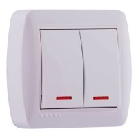 Выключатель 2-кл. с подсветкой белый Demet, Lezard