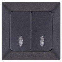 Выключатель 2-клавишный NE-AD ARAS 93-124-03-I с led-подсветкой черный