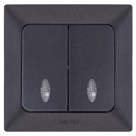 Вимикач 2-клавішний NE-AD ARAS 93-124-03-I з led-підсвіткою чорний