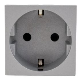 Механизм розетки Legrand Mosaic 2P+E (герм. стандарт) 2 модульная алюминий