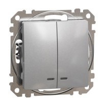 Двоклавішний вимикач Schneider Electric Sedna Design & Elements з підсвіткою алюміній SDD113105L