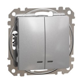Двоклавішний вимикач Schneider Electric Sedna Design & Elements з підсвіткою алюміній SDD113105L