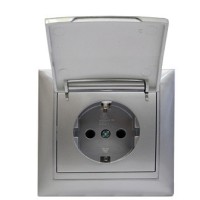 Розетка Elcor Emily 9215 (211581) с заземлением с защитными шторками с крышкой (серый металлик)