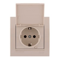 Розетка с з/к, с крышкой, кремовая, Deriy, Lezard