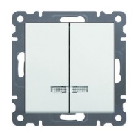 Вимикач 2-клавішний з підсвічуванням, WL0240 Lumina-2, білий, Hager