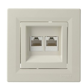 Розетка компьютерная RJ45 кат.5е UTP двойная кремовая Asfora, EPH4400123