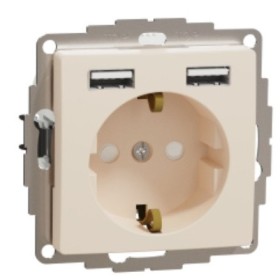 Розетка Schneider Electric Sedna Design & Elements с заземлением та 2 USB тип А бежевая SDD112052