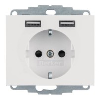 Розетка із з/к 16А/250В + 2хUSB A-A /2.4A Berker K.1 (полярна білизна)