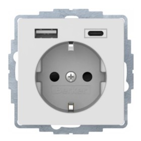 Розетка с з/к 16А/250В + 2хUSB A-С /3A Berker Q.x (полярная белизна)