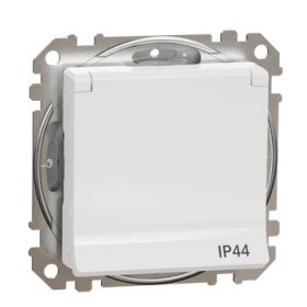 Розетка Schneider Electric Sedna Design & Elements с заземлением шторками и крышкой IP44 белая SDD211024