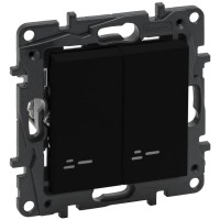 Двухклавишный выключатель Legrand Niloe Step 10А зажимной механизм черный (863505)