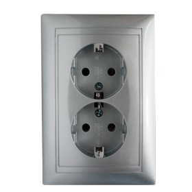 Подвійна розетка Elcor Emily 9215 (211572) із заземленням (сірий металік)
