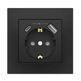 Розетка EL-BI VEGA черный мат 1-я с заземлением + 2USB (Type C+A) 2A ( 510-014800-334 )