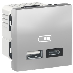 Двойная USB розетка Schneider Electric NU301830 тип А+тип С (алюминий)