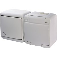 Горизонтальний блок сходовий вимикач+розетка Eti Hermetics VRHH-3s із з/к біла (4668035)