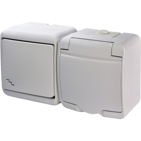 Горизонтальный блок лестничный выключатель+розетка Eti Hermetics VRHH-3s с з/к белая (4668035)