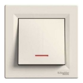 Выключатель кнопочный 1-клавишный с подсветкой кремовый Asfora, EPH1600123