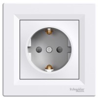 Розетка одинарная с заземлением с защитными шторками белая Asfora