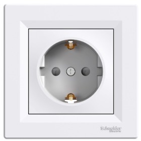 Розетка одинарная с заземлением с защитными шторками белая Asfora