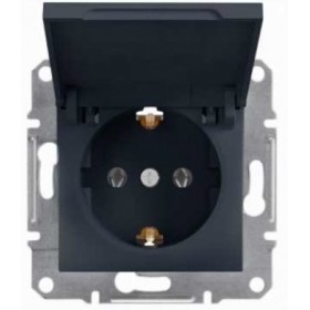 Розетка одинарная с крышкой без рамки антрацит Asfora, EPH3100171